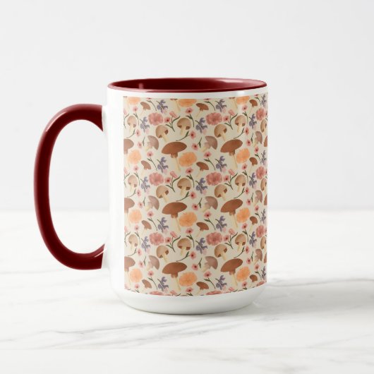 Mug Champignons tirés à la main et fleurs neutres (Gauche)