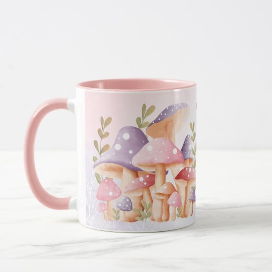Mug Champignons violets roses mignons Nom d'automne Mu (Gauche)