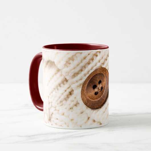 Mug Chandail Cardigan bois rustique bouton crème brun (Devant gauche)