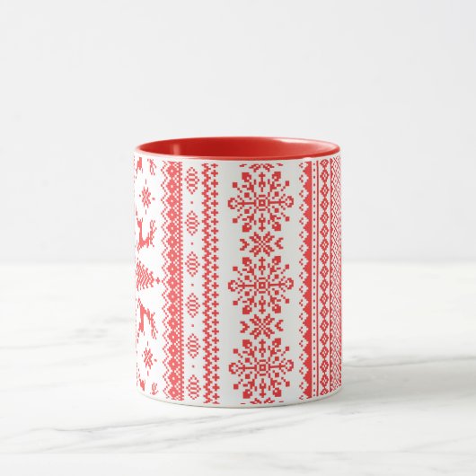 Mug Chandail de Noël rouge brun motif monogramme (Centre)