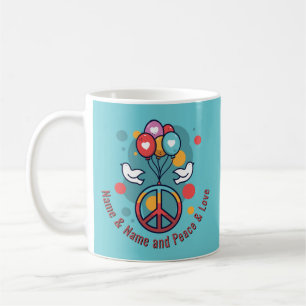 Mug Changer de nom Texte Paix Amour Boho Hippie Doves