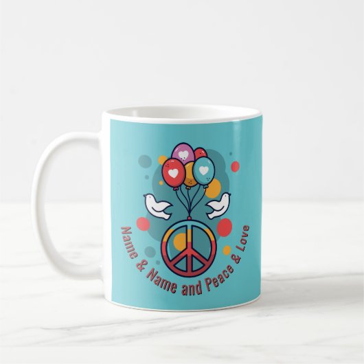 Mug Changer de nom Texte Paix Amour Boho Hippie Doves (Gauche)