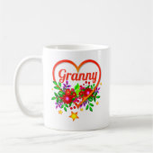 Mug Changer Grand-Mère Nom - Grand-Mère Coeur & Fleurs (Gauche)