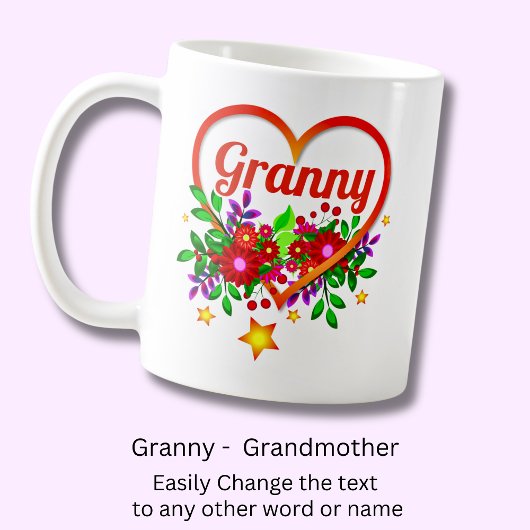 Mug Changer Grand-Mère Nom - Grand-Mère Coeur & Fleurs