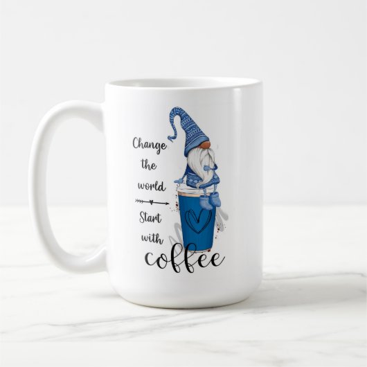 Mug Changer Le Monde Commence Avec Le Café Blue Gnome (Gauche)