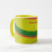 Mug CHANNING ~ Rouge Vert Jaune vif Fractal ~ (Devant gauche)