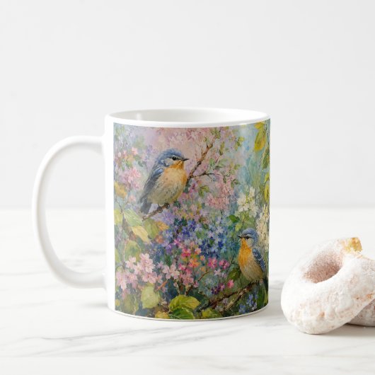 Mug Chants d'oiseaux parmi les fleurs (Avec donut)
