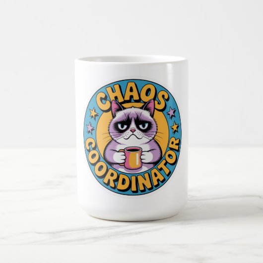 Mug Chaos Coordinator Cat Sticker - Funny Grumpy Coffe (Centre)