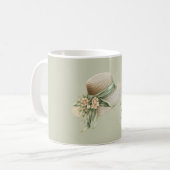 Mug Chapeau Crème Ruban Vert Fleurs de Pêche (Devant gauche)