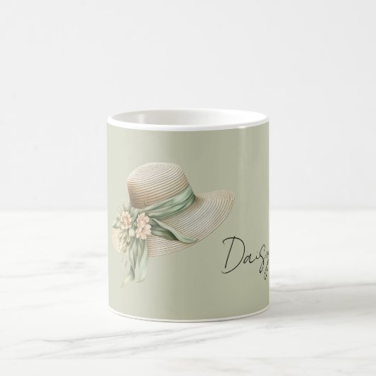 Mug Chapeau Crème Ruban Vert Fleurs de Pêche (Centre)
