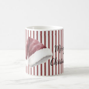 Mug Chapeau de Noël de Père Noël rayures rouges et bla