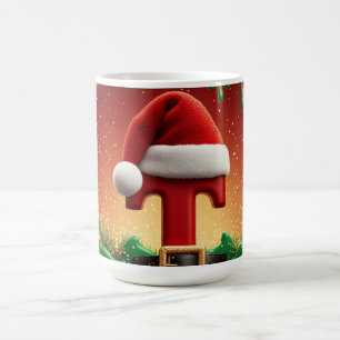 Mug Chapeau de Père Noël Initial T Pour Noms de Famill