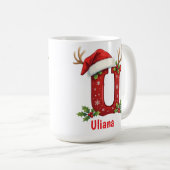 Mug Chapeau de Santa Monogramme initiale U joyeux Noël (Devant droit)