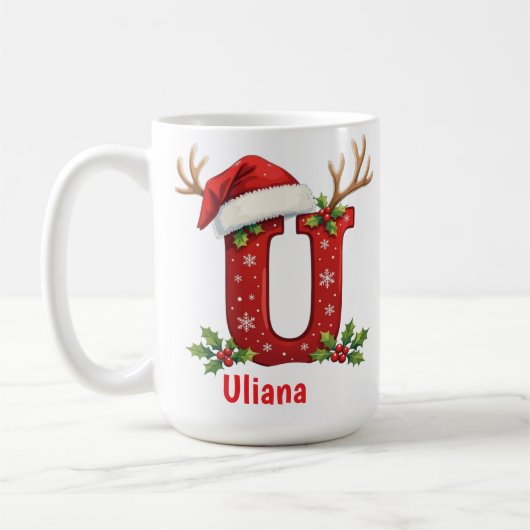 Mug Chapeau de Santa Monogramme initiale U joyeux Noël (Gauche)