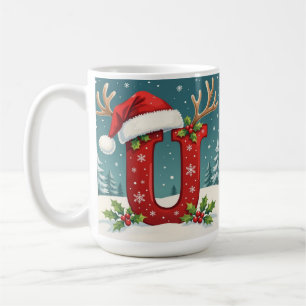 Mug Chapeau de Santa Monogramme initiale U joyeux Noël
