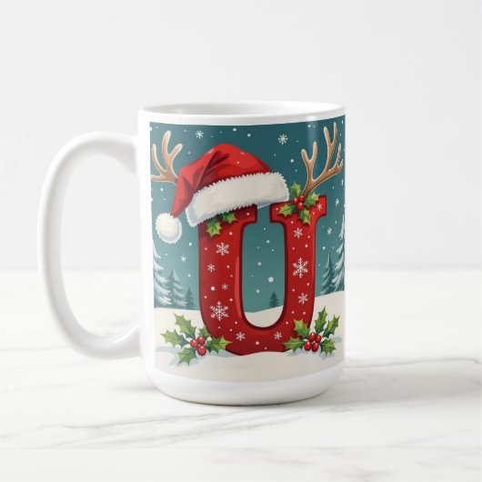 Mug Chapeau de Santa Monogramme initiale U joyeux Noël (Gauche)