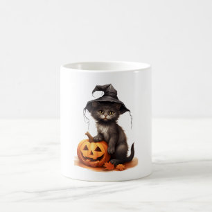 Mug Chapeau de sorcière de chat noir mignon Citrouille