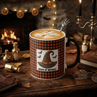Mug Chapeau de sorcière Halloween à carreaux orange et