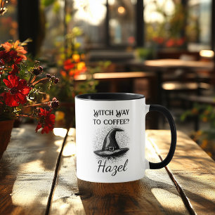 Mug Chapeau de sorcière noir et blanc personnalisé pou