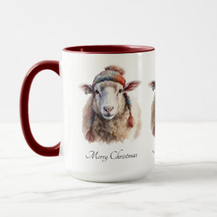 Mug Chapeau d'hiver Mouton de Noël Texte personnalisé
