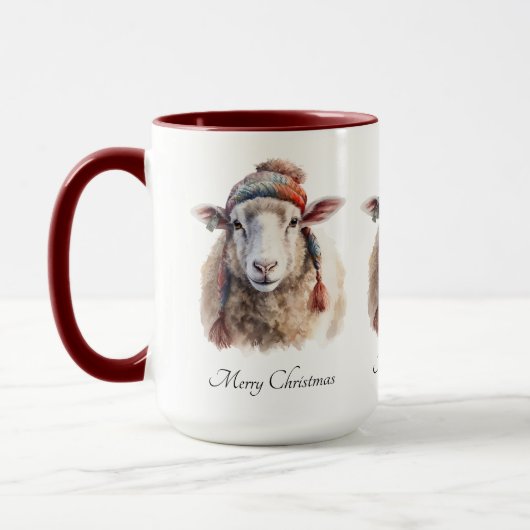 Mug Chapeau d'hiver Mouton de Noël Texte personnalisé (Gauche)