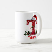 Mug Chapeau du Père Noël Monogramme initiale T joyeux  (Devant droit)