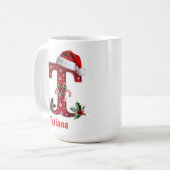 Mug Chapeau du Père Noël Monogramme initiale T joyeux  (Devant gauche)