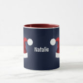 Mug Chapeau Festif Rouge Sur Bleu Avec Nom Personnalis (Centre)