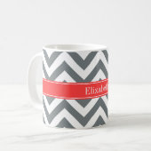 Mug Charbon Blanc LG Chevron Corail Nom rouge Monogram (Devant gauche)