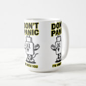 Mug Chargeur Mobile Dessin Animé Comique : Ne Paniquez (Devant droit)