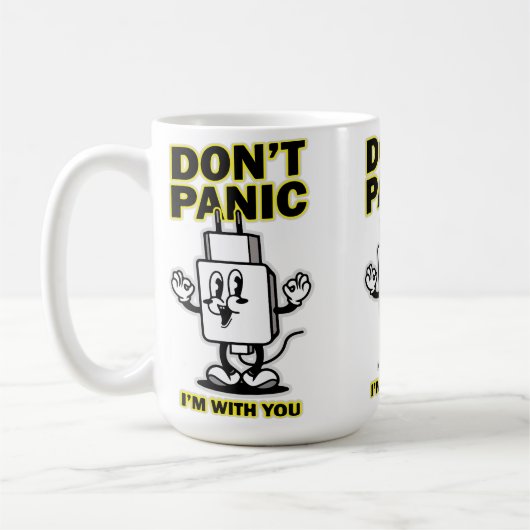 Mug Chargeur Mobile Dessin Animé Comique : Ne Paniquez (Gauche)