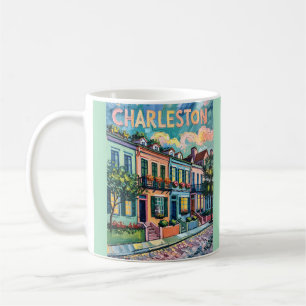 Mug Charleston Rainbow Row SC Coloré Van Gogh Rétro