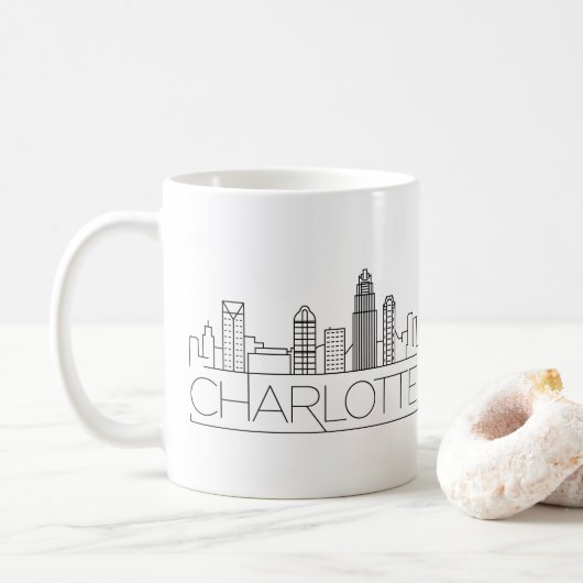 Mug Charlotte, Caroline du Nord Stylisé Skyline (Avec donut)