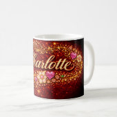 Mug Charlotte Name Pink Hearts Gold Personalized Gift (Devant droit)