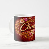 Mug Charlotte Name Pink Hearts Gold Personalized Gift (Devant gauche)