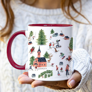 Mug Charmant pavillon de ski alpin rouge foncé hiver N