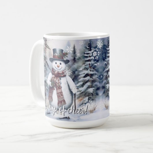 Mug Charmant Snowman Aquarelle Forêt d'hiver (Devant gauche)
