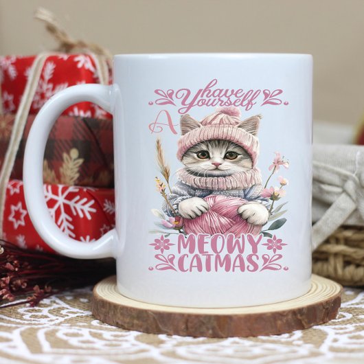 Mug Charmant tricot de chat d'hiver aux couleurs paste