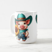 Mug Charmante Piglet en Attique Cowboy Avec Tournesol (Devant gauche)