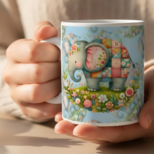 Mug Charme de Prairie Florale à l'Éléphant Patchwork