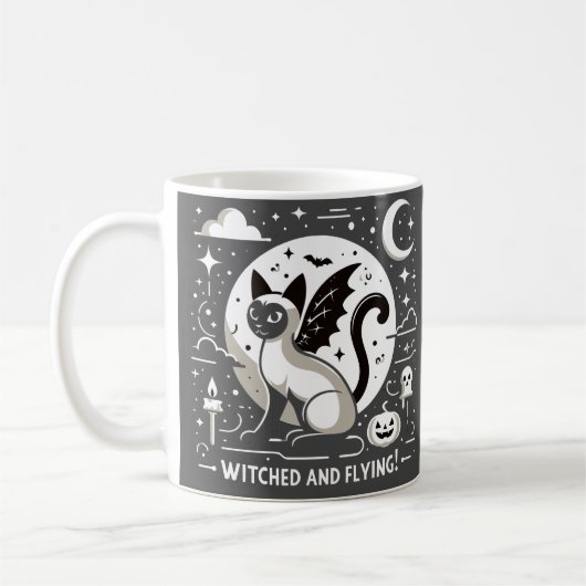 Mug Charme d'Halloween : Chat de Siamèse en vol Whimsi (Gauche)
