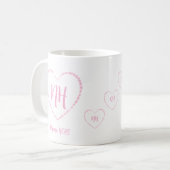 Mug Charmes de coeur rose, monogramme et nom personnal (Devant gauche)