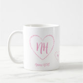Mug Charmes de coeur rose, monogramme et nom personnal (Gauche)