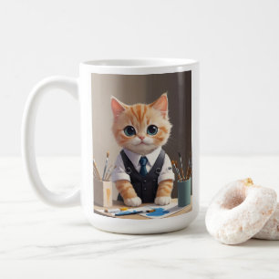 Mug Charming Ginger Cat Artiste avec pinceaux mignonne