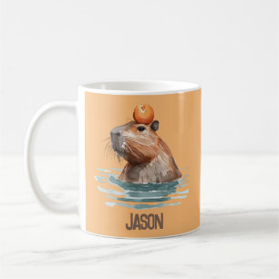 Mug Charming mignonne Capybara avec Orange et nom des