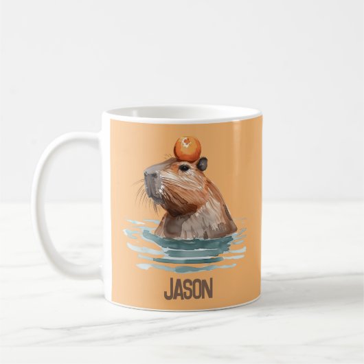 Mug Charming mignonne Capybara avec Orange et nom des  (Gauche)