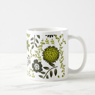 Mug Chartreuse et motif floral vert olive foncé