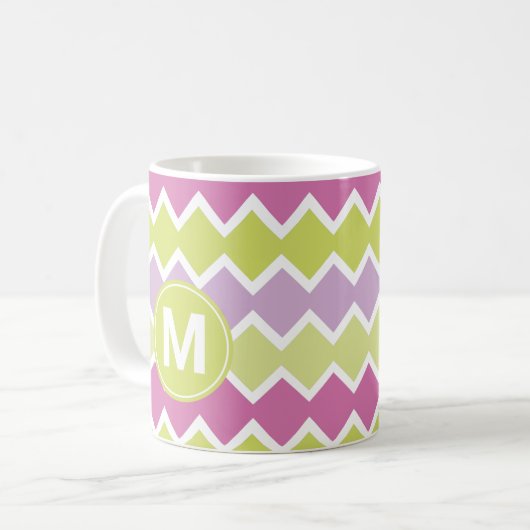 Mug Chartreuse Monogramme rose jaune (Devant gauche)