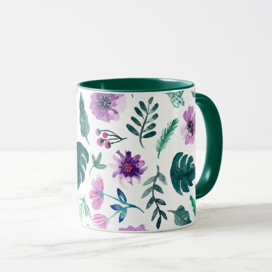 Mug Chasseur de violet Aquarelle tropicale Fleurs Mono (Devant droit)