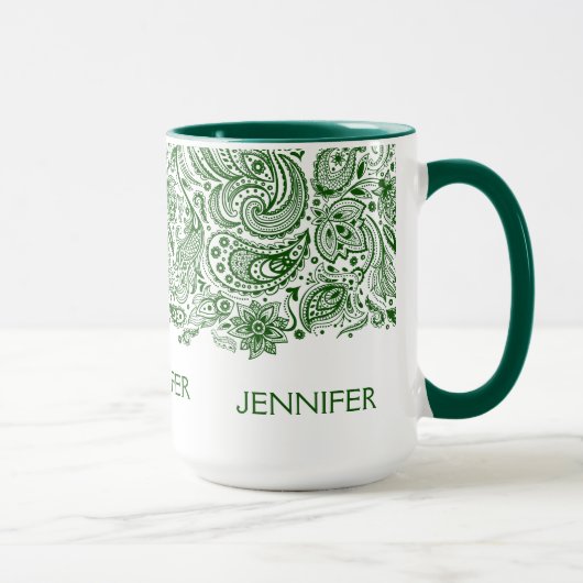 Mug Chasseur Élégant Paisley Vert Et Blanc (Droite)